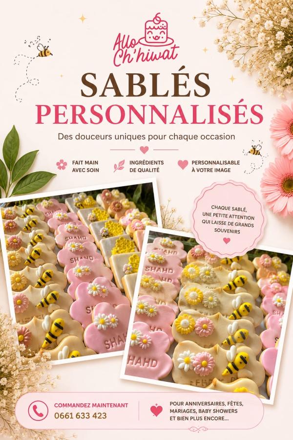 Sablés décorés personnalisés en forme de fleurs et d'abeilles