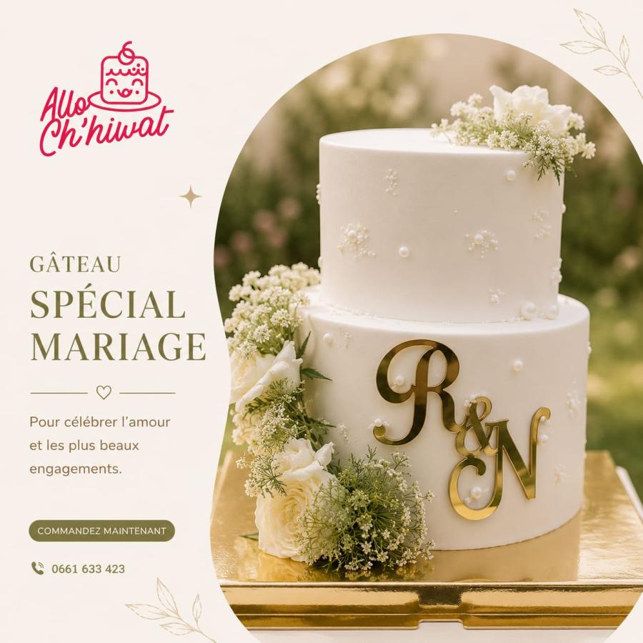 Pièce montée de mariage blanche à perles et fleurs fraîches