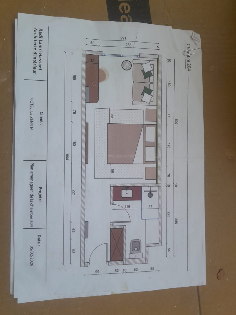 Plan d'aménagement d'une chambre d'hôtel (document technique)