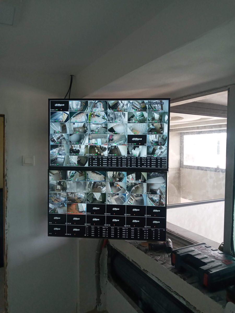 Moniteur de vidéosurveillance affichant plusieurs caméras (installation)