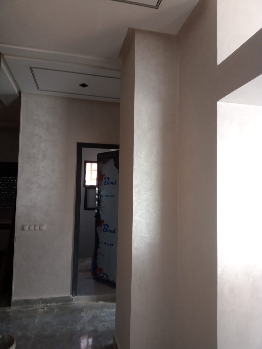Couloir aux murs en peinture décorative nacrée