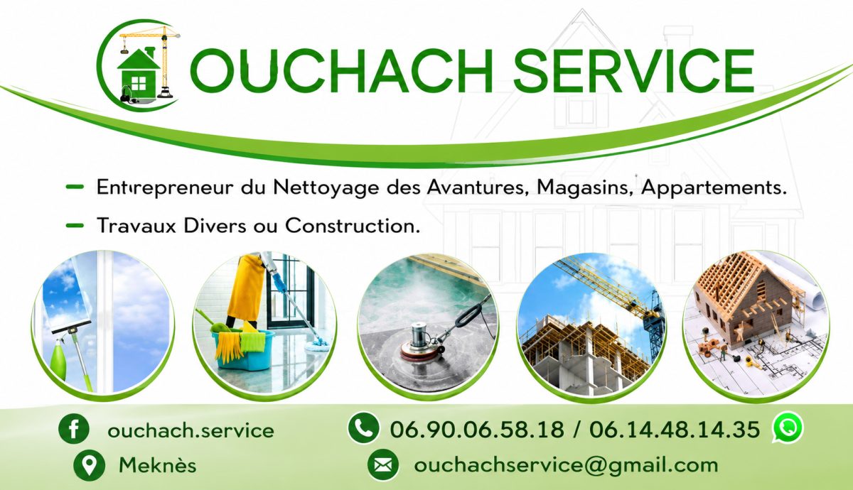 Carte de visite d'une entreprise de nettoyage et travaux