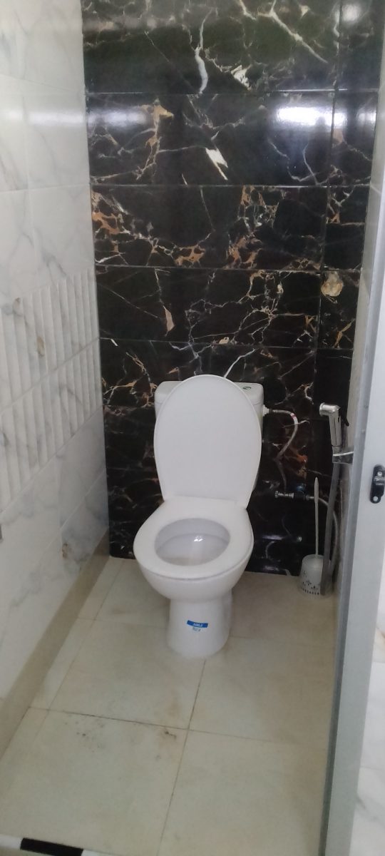 WC habillé de faïence effet marbre noir et blanc