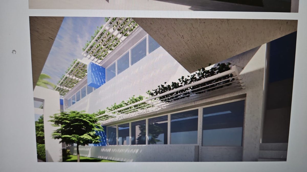 Rendu 3D d'une pergola brise-soleil végétalisée (capture d'écran)