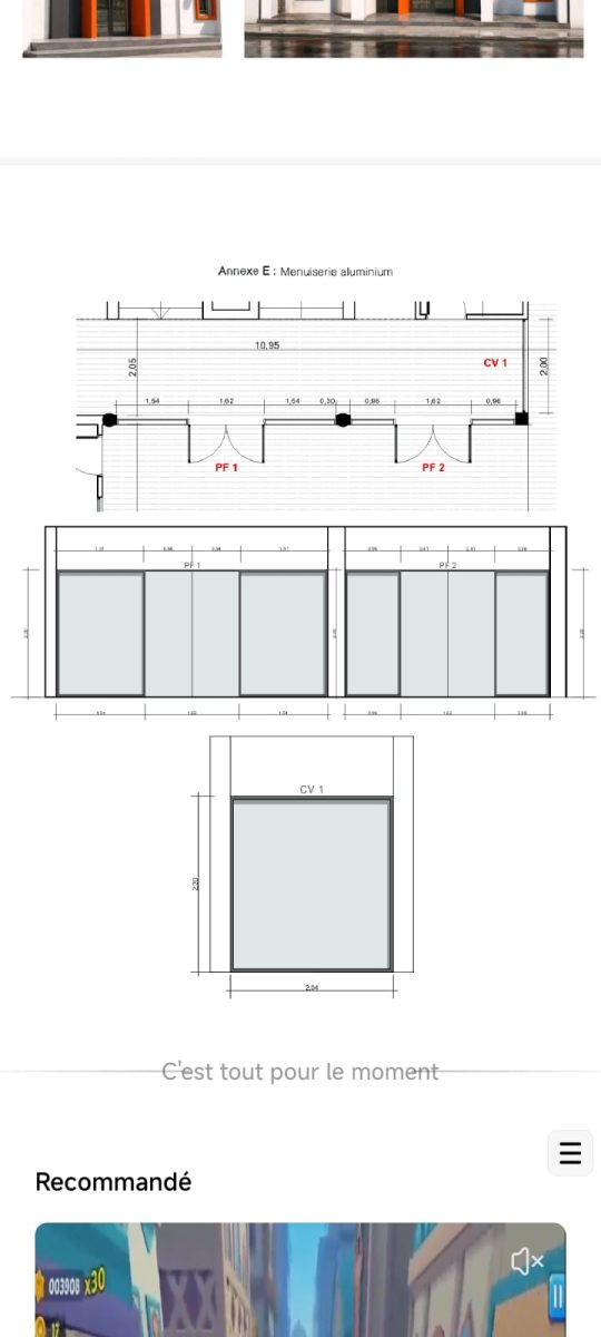 Plan technique de menuiserie aluminium (fenêtres et portes coulissantes)