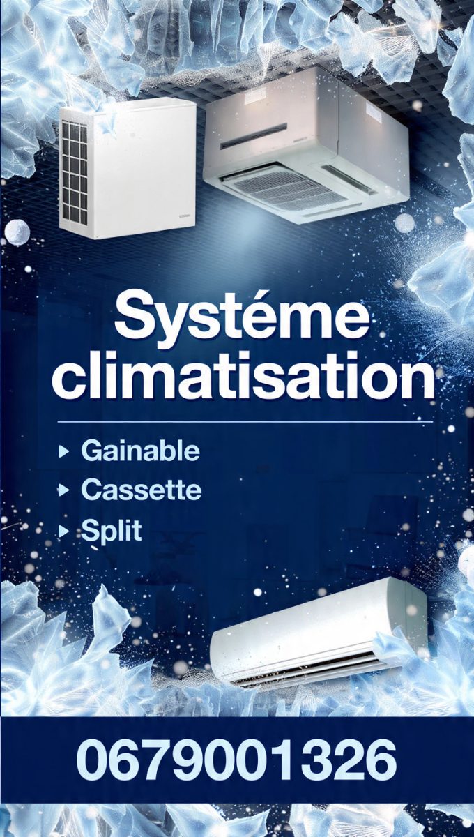 Affiche promotionnelle de systèmes de climatisation (gainable, cassette, split)