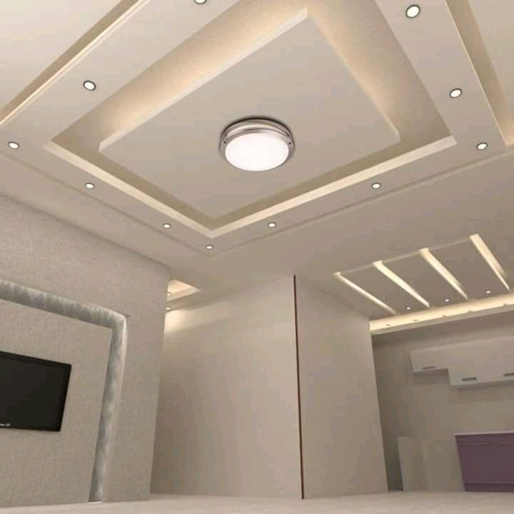Faux plafond en plâtre à double cadre lumineux LED et spots