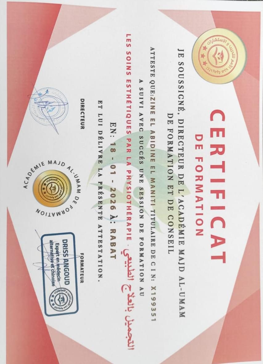 Certificat de formation (soins esthétiques par physiothérapie)