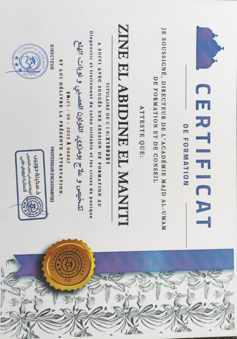 Certificat de formation en kinésithérapie (côlon irritable)