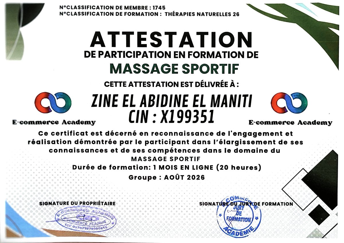 Attestation de formation en massage sportif