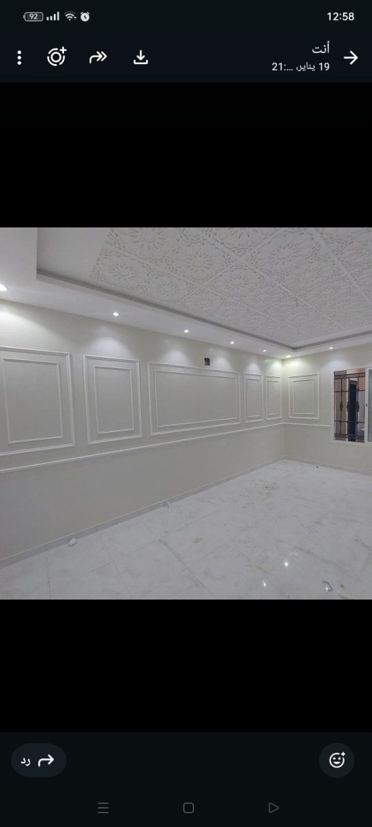Salon à soubassement en moulures et faux plafond moucharabieh