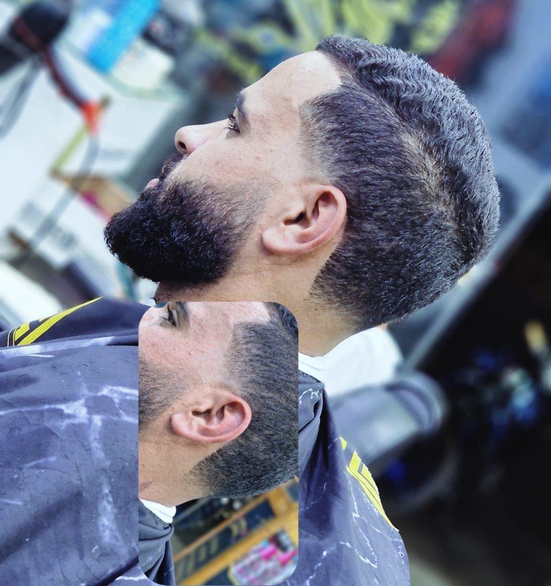 Coupe homme dégradée et taille de barbe, avant-après