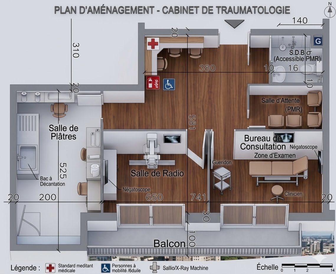 Plan d'aménagement coté d'un cabinet médical
