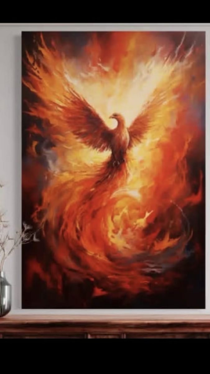 Tableau à l'huile d'un phénix de feu