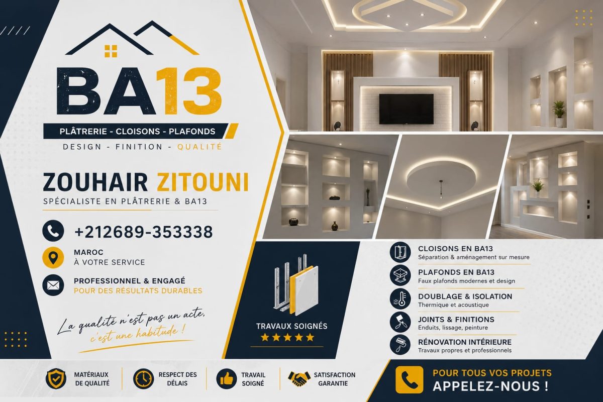 Affiche promotionnelle d'un spécialiste en plâtrerie et BA13