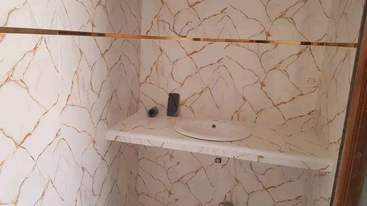 Toilettes en faïence effet marbre veiné d'or et plan-vasque en marbre