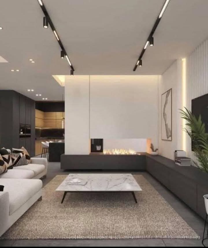 Salon moderne à plafond sur rail