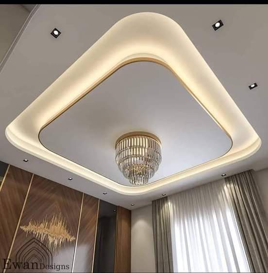 Faux plafond design à cadre organique rétroéclairé LED avec lustre