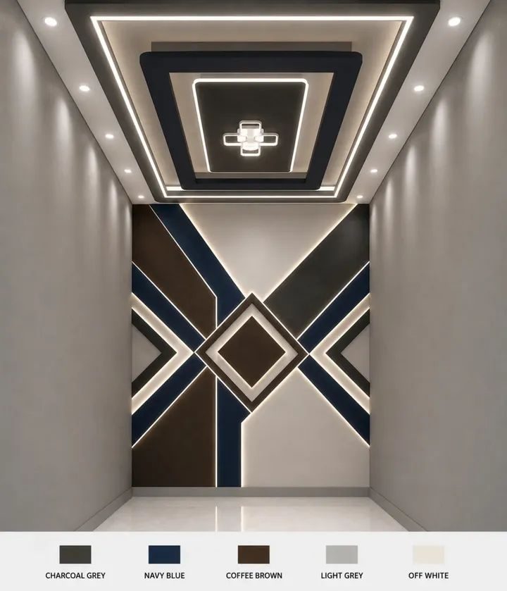 Plafond rétro-éclairé et mur à décor en X rétro-éclairé