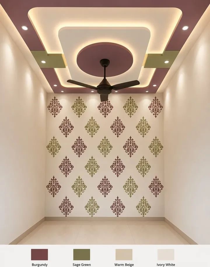 Plafond rétro-éclairé et mur à motifs damasses