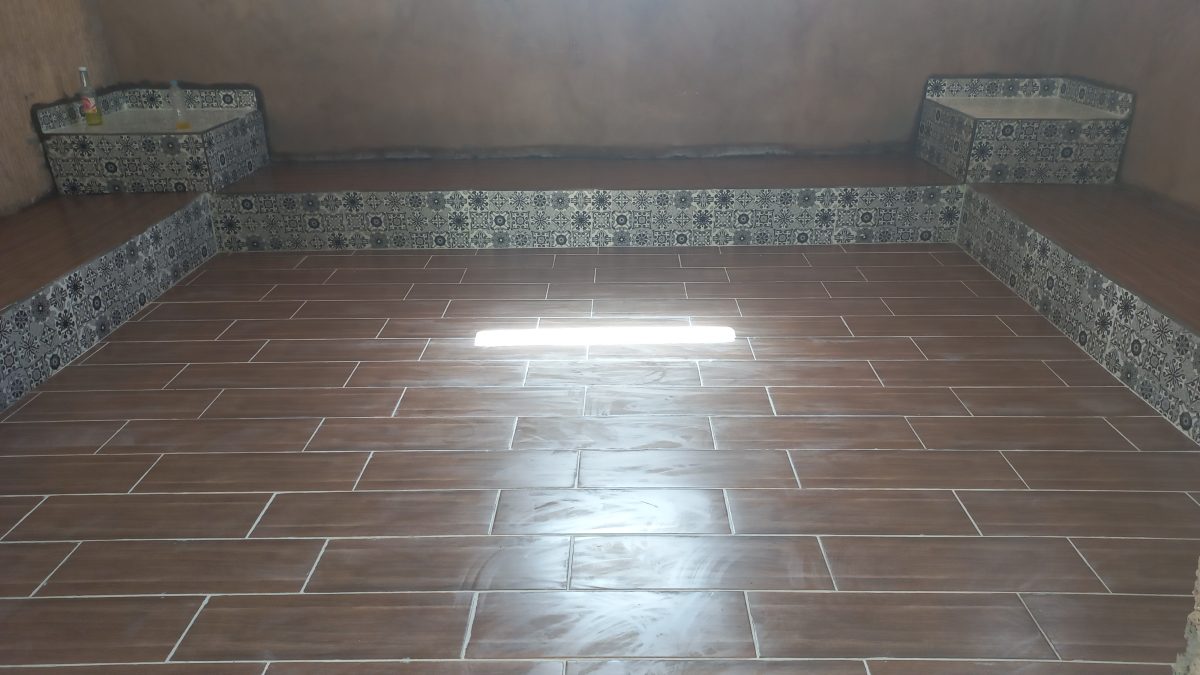 Carrelage imitation bois et frise
