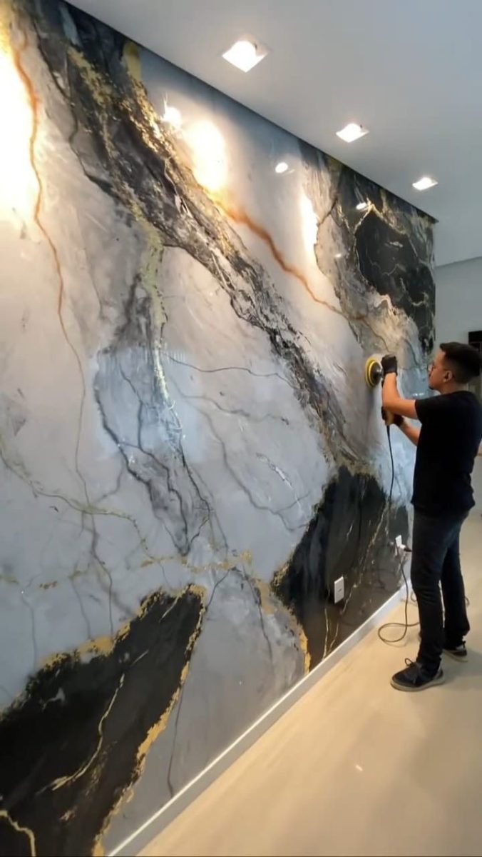 Mur décoratif effet marbre en réalisation
