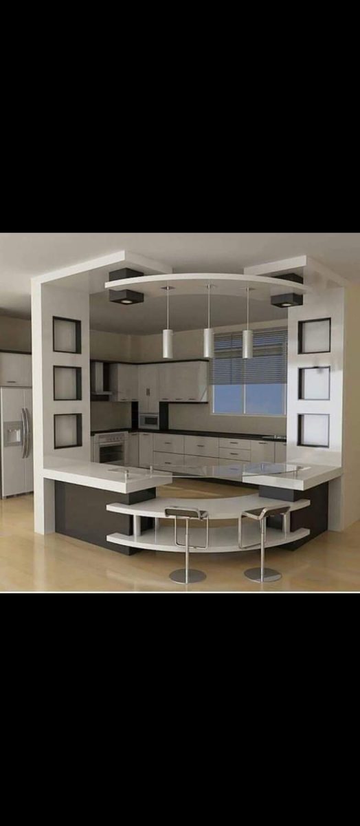 Cuisine avec arche en plâtre et niches