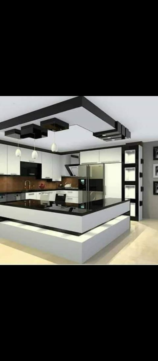 Cuisine moderne à îlot et faux plafond
