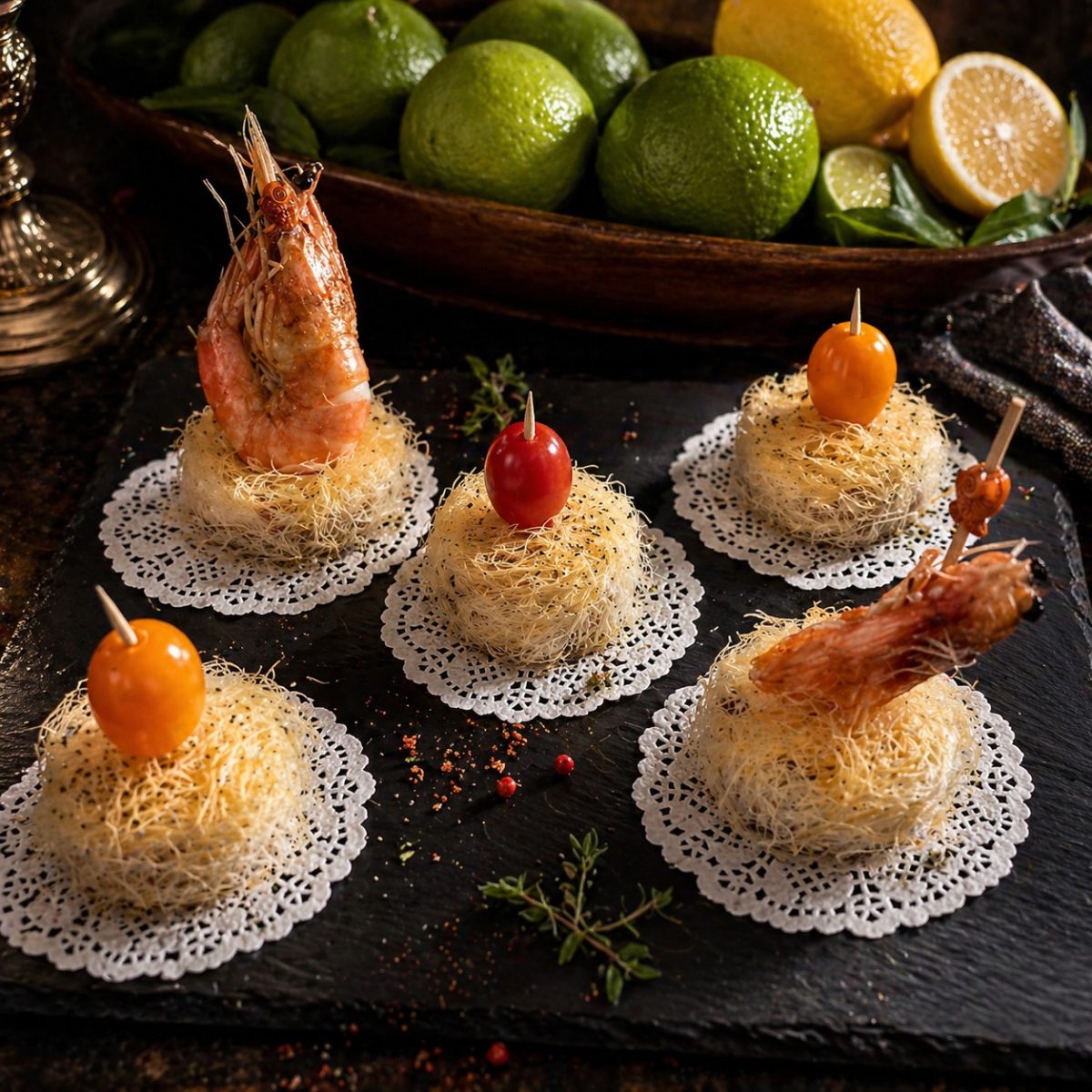 Bouchées de kadaïf garnies de crevettes