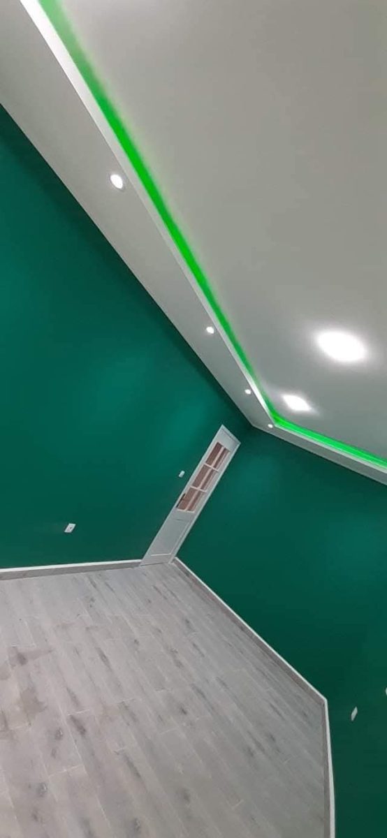 Pièce verte à faux plafond LED assorti