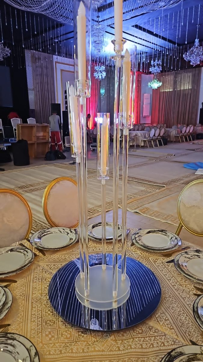 Centre de table en cristal à bougies
