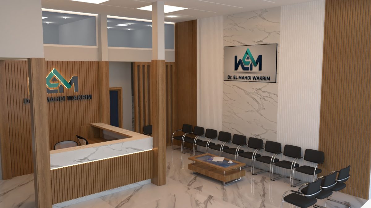 Rendu 3D d'un espace d'accueil et d'attente