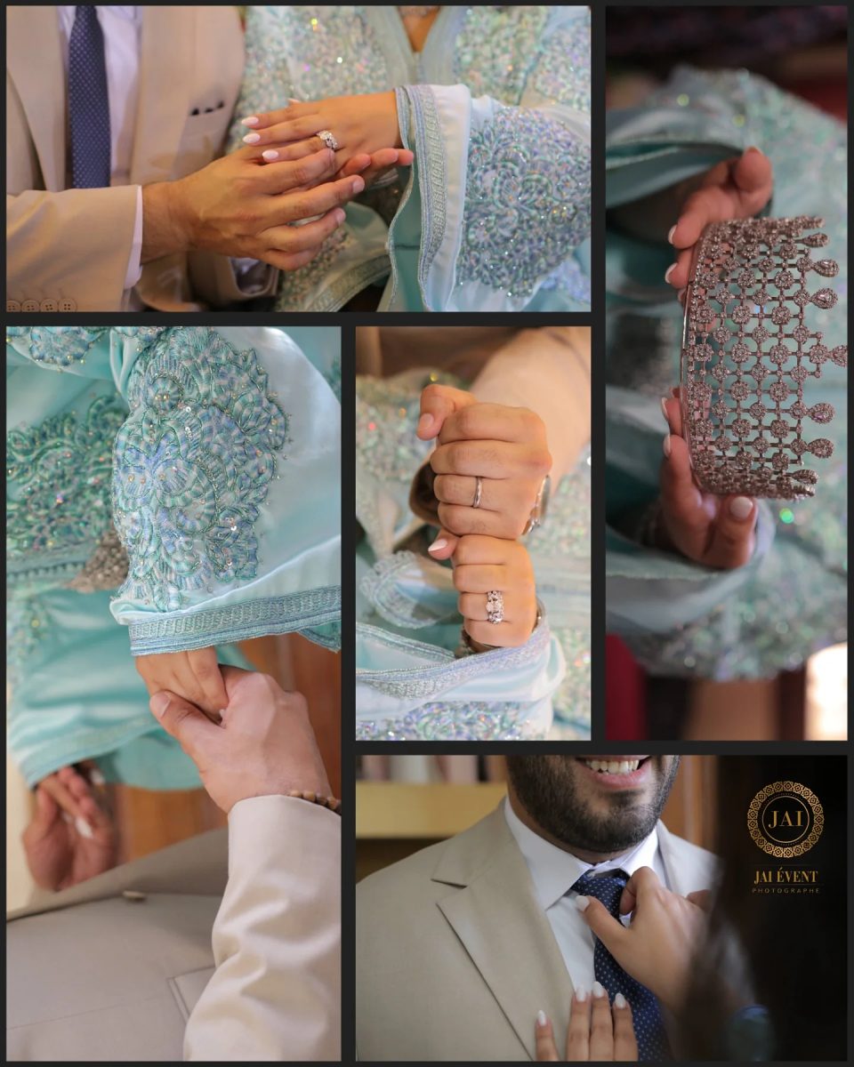 Planche de photos de fiançailles et détails de caftan
