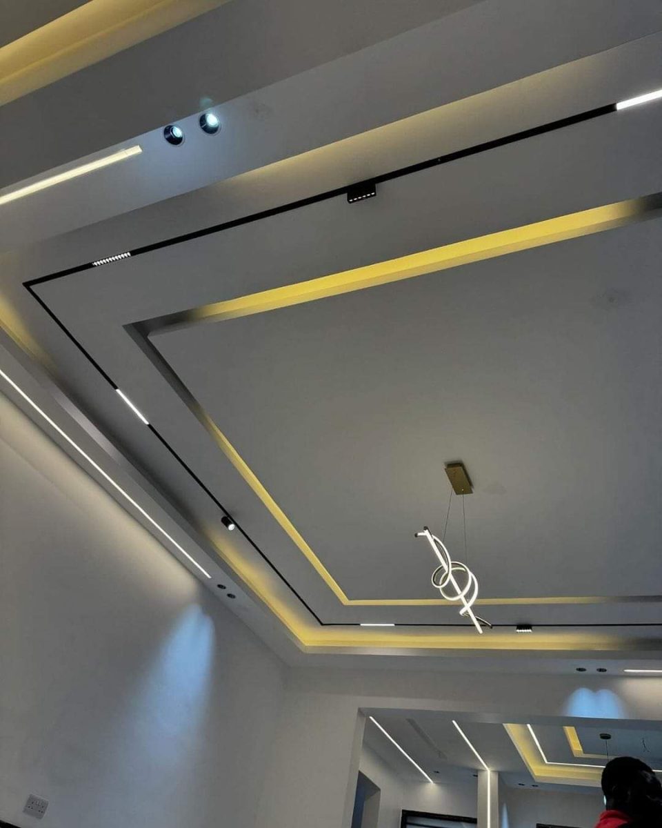 Faux plafond à cadre rétroéclairé et suspension à anneaux