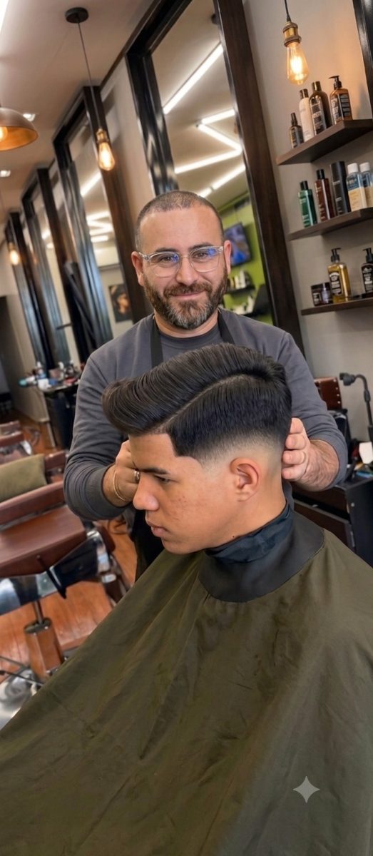 Coiffeur mettant en forme une coupe coiffée en arrière