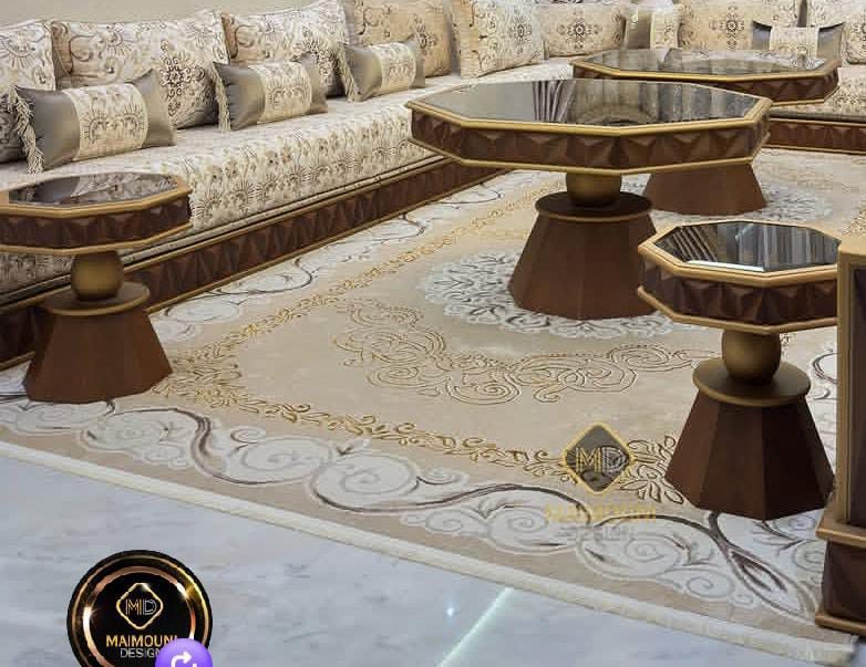 Rendu 3D d'un salon marocain beige et or