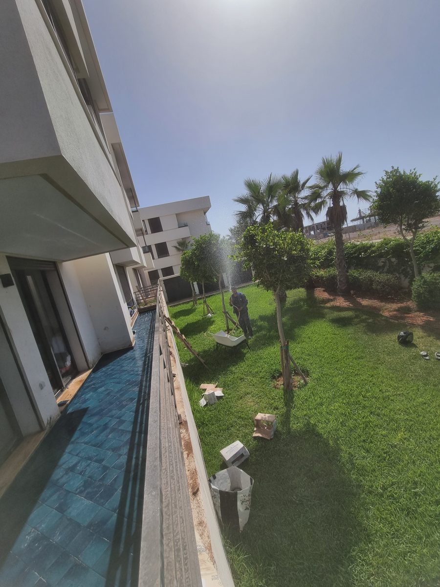 Jardin paysager le long d'un immeuble