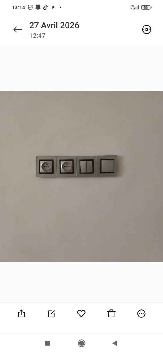 Appareillage électrique à prises et interrupteurs gris