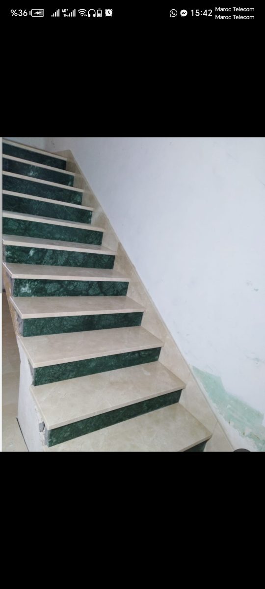 Escalier en marbre beige à contremarches vertes