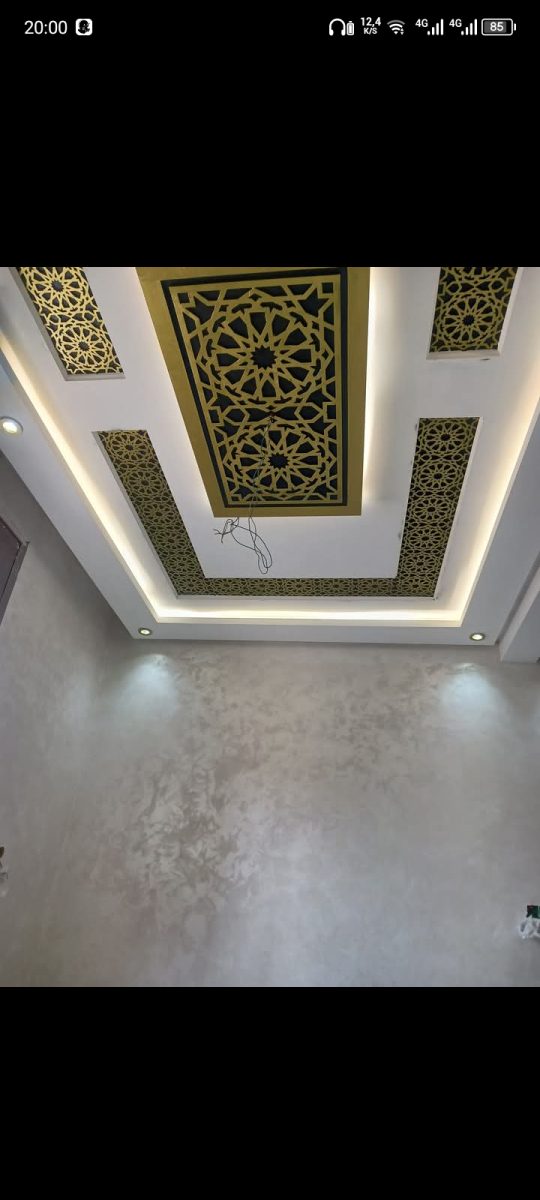 Plafond à panneaux ajourés dorés rétroéclairés