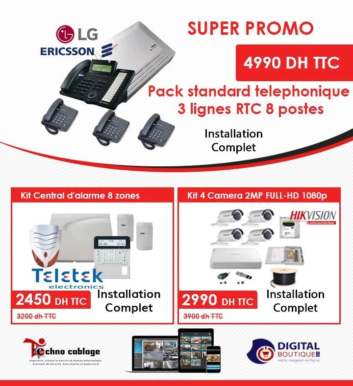 Affiche promotionnelle de packs téléphonie et sécurité