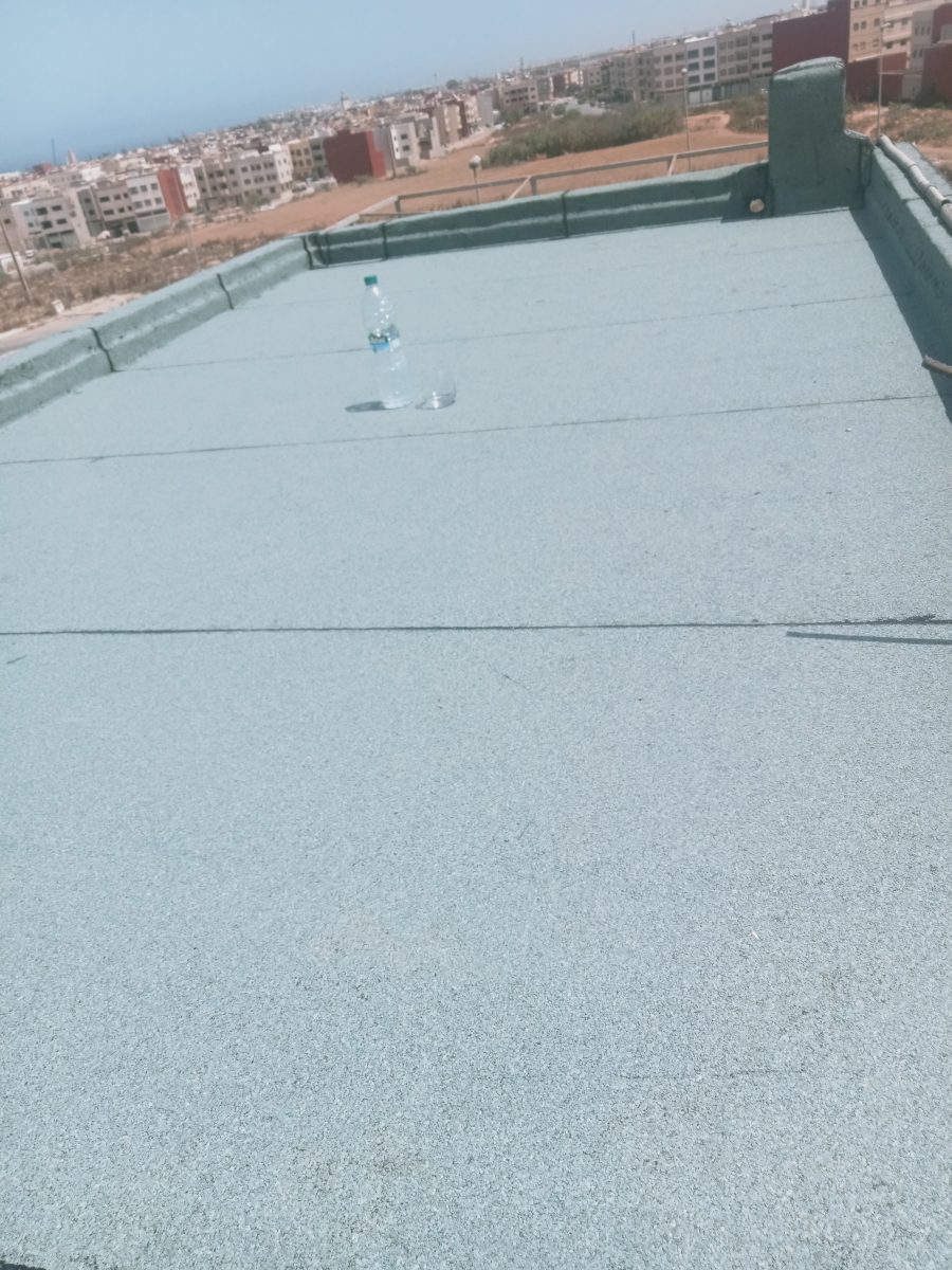 Toiture-terrasse à revêtement d'étanchéité gris-vert