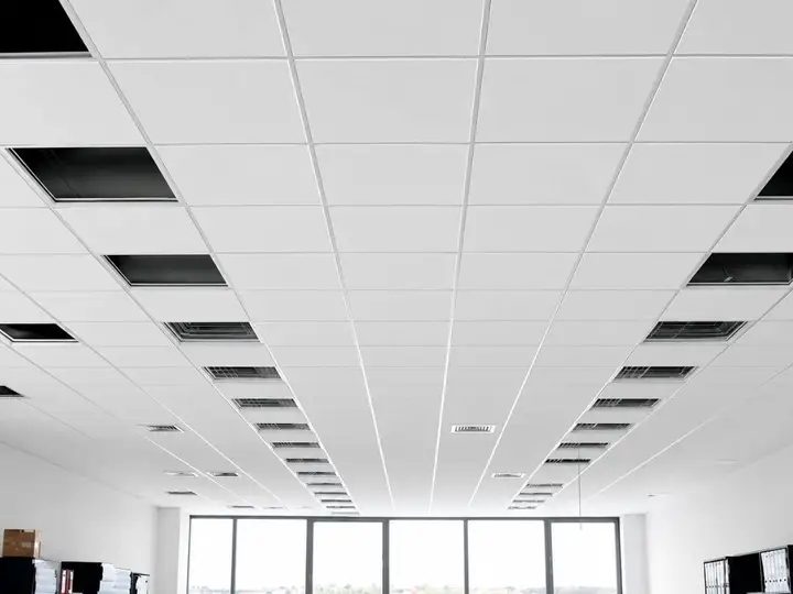 Faux plafond à dalles à grilles de ventilation