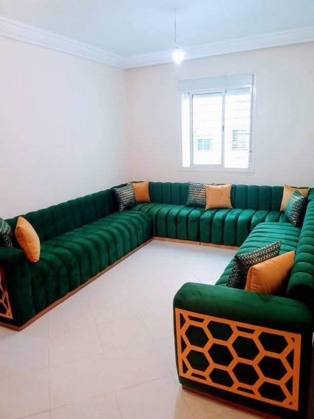 Salon marocain en L en velours vert émeraude