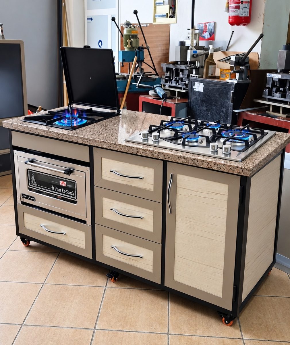 Piano de cuisson mobile sur mesure à plan granit