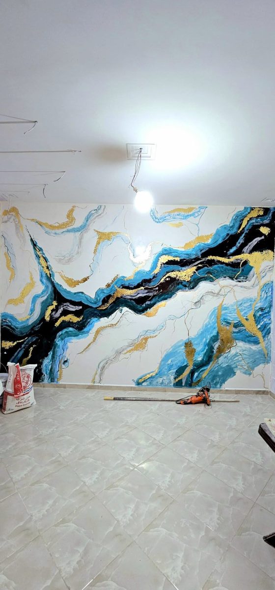 Fresque murale en résine à effet agate