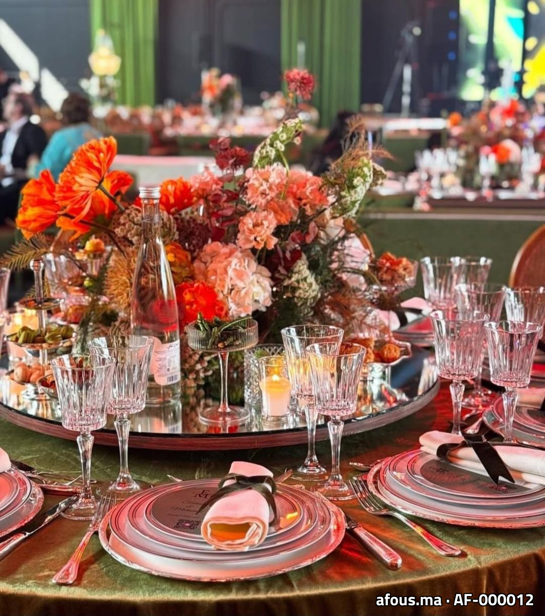 Table de réception dressée à centre floral orange — Rabat
