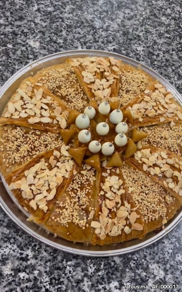 Pastilla aux amandes décorée de dragées — Rabat