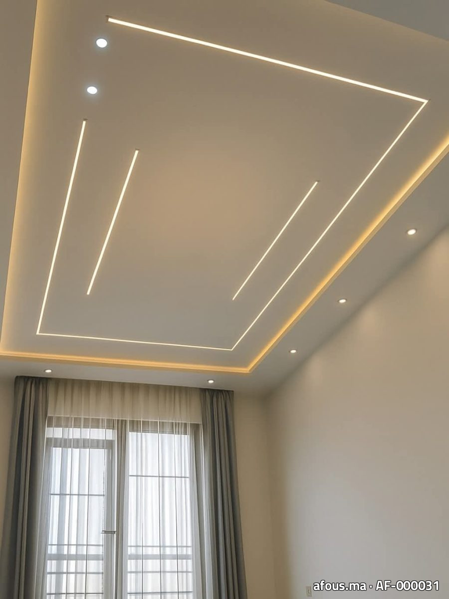 Faux plafond à cadre trapézoïdal à lignes LED, en cours — Casablanca