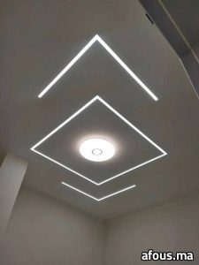 Faux plafond plâtre à losanges LED — Casablanca